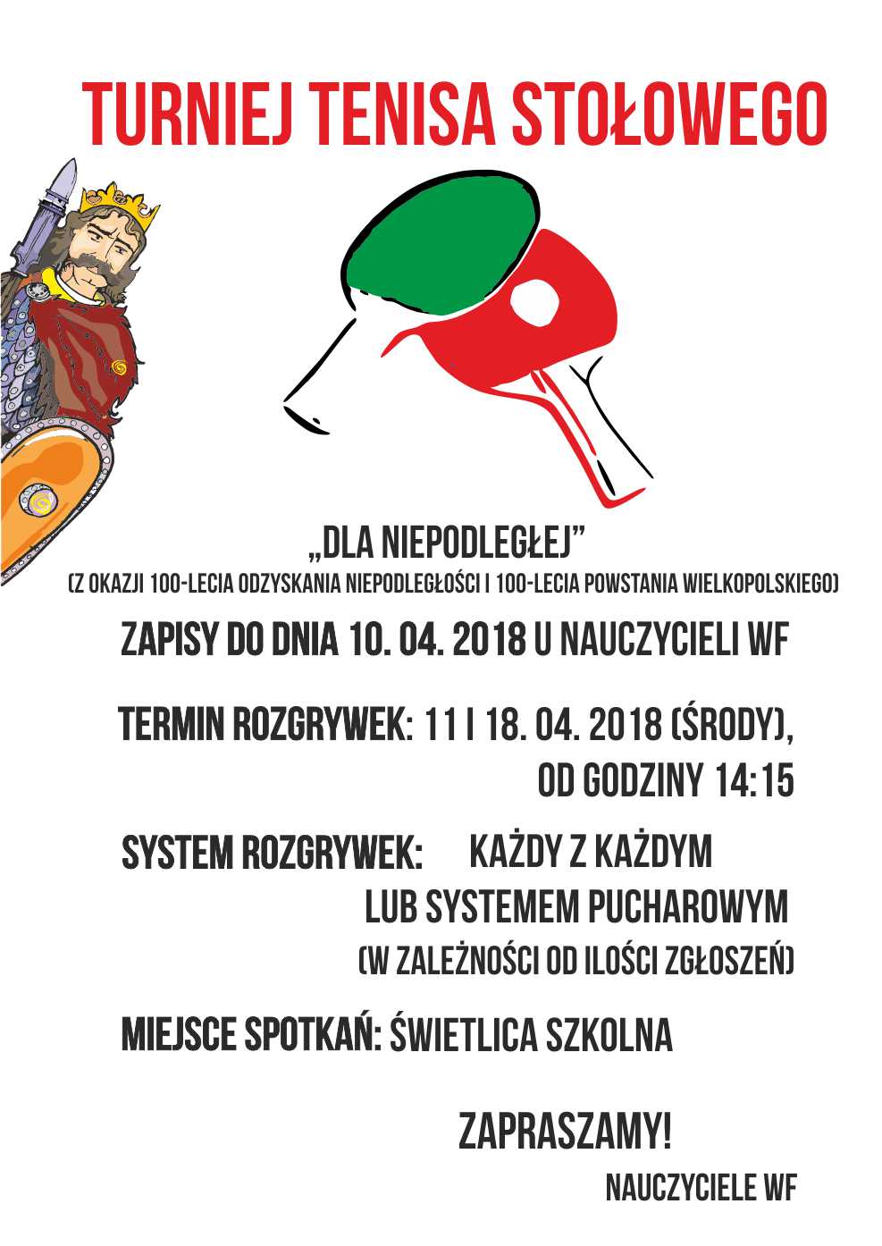 turniej tenisa stołowego na stronę